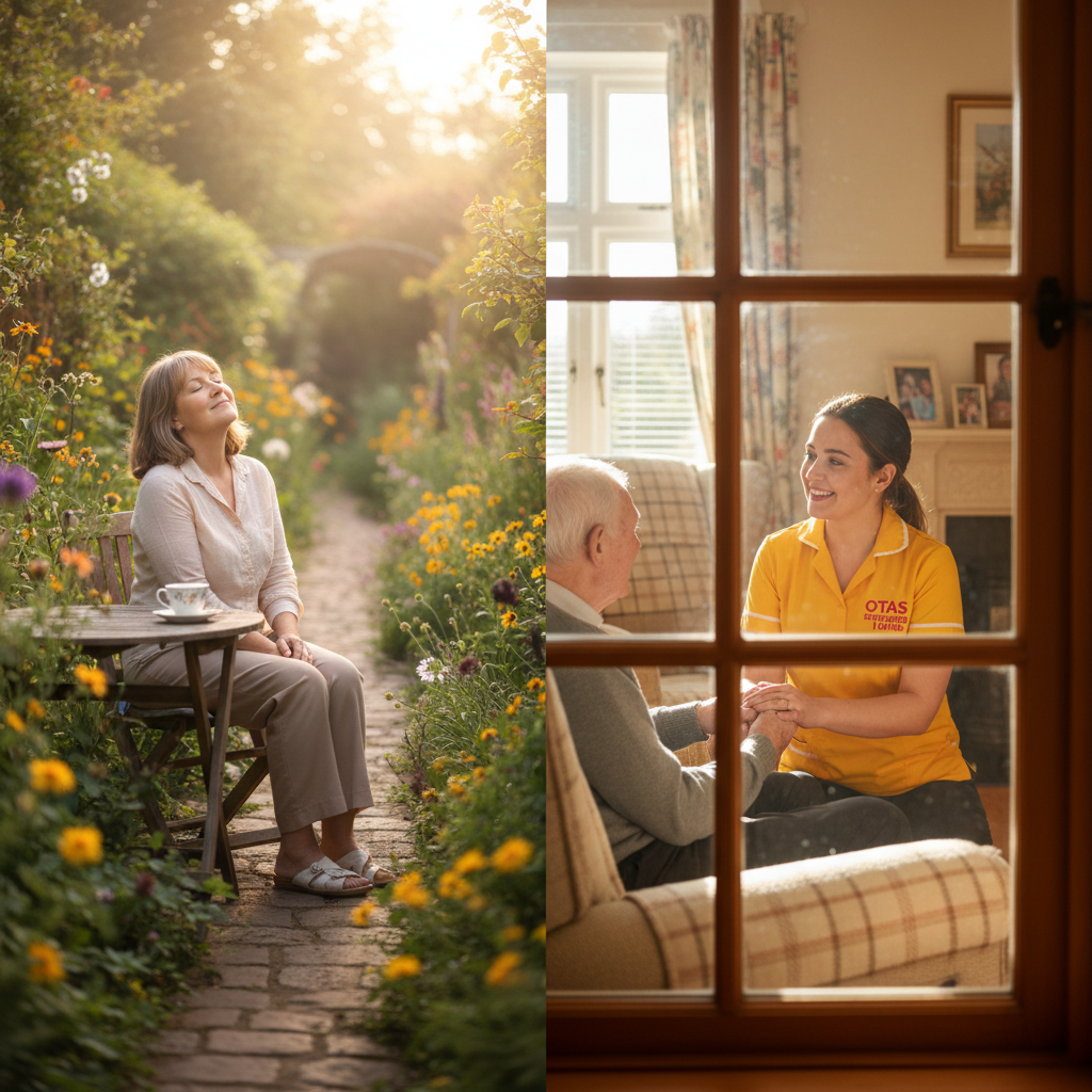 An Otas Supported Living respite carer in Sheerness playing cards with an elderly woman in her home in Kent — providing reliable, companionable respite care while her family carer takes a well-deserved break